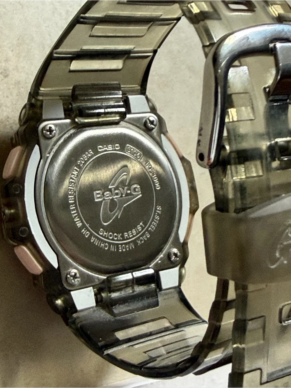 Casio Baby-G Clear Smoke Watch with Orange and Pink Accents